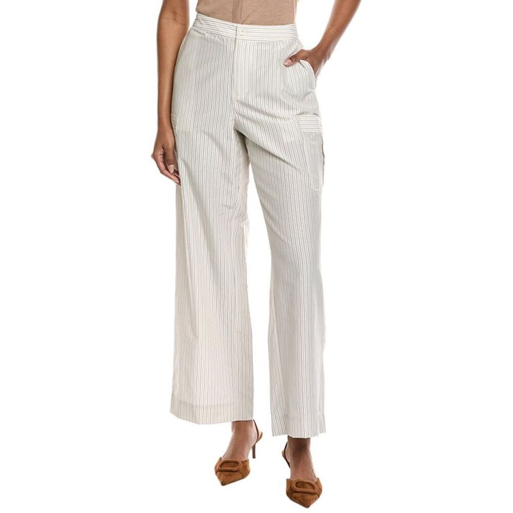 Frame Denim Womens  The Stripe Silk-Blend Utility Pant, White